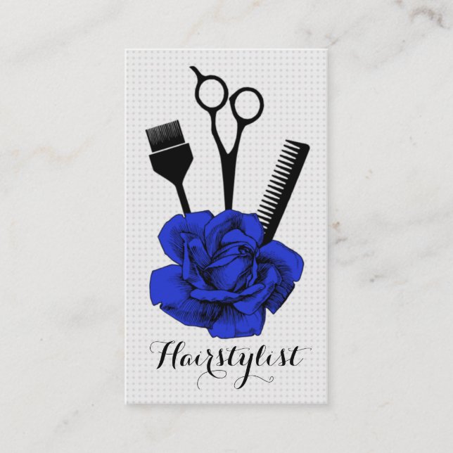 chic vintage hairstylist hair stylist navy mod business card (Front)