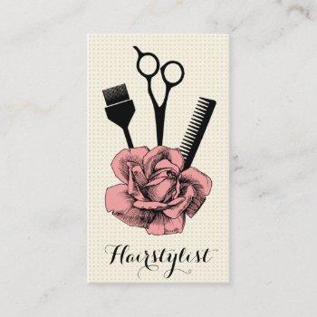 Chic Vintage Hairstylist Hair Stylist Pink Mod Business Card by hellohappy at Zazzle