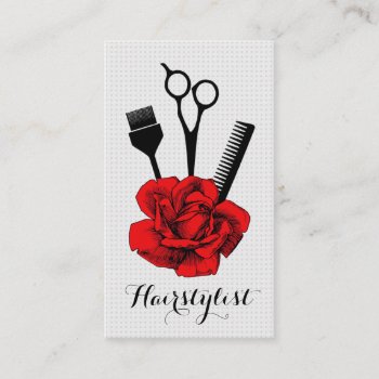 Chic Vintage Hairstylist Hair Stylist Red Mod Business Card by hellohappy at Zazzle