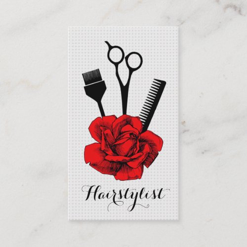 chic vintage hairstylist hair stylist red mod business card