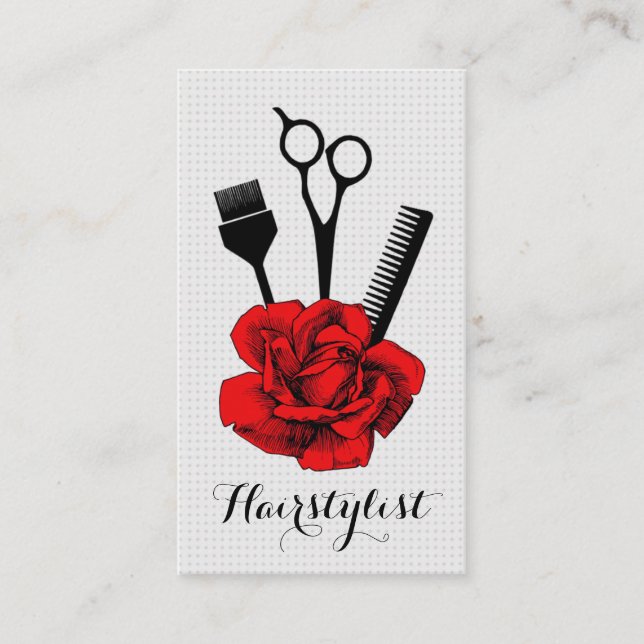 chic vintage hairstylist hair stylist red mod business card (Front)