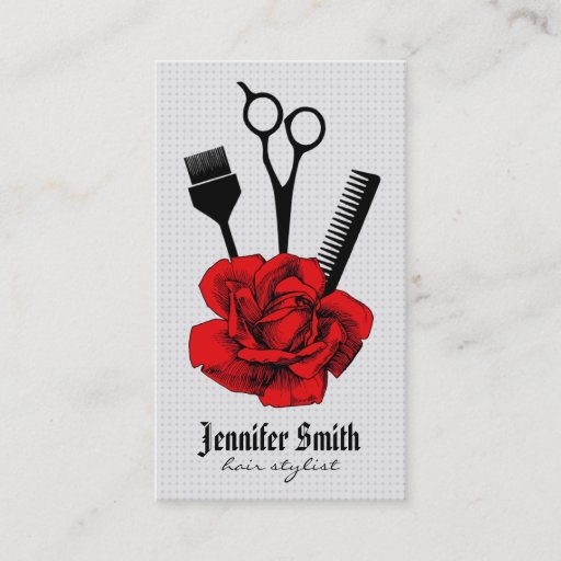 Customizable chic vintage hairstylist hair stylist red mod business card