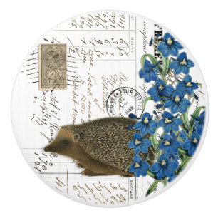 Chic Vintage Hedgehog & Flowers French Script Knob