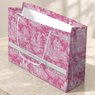 Chic Vintage Hot Pink French Toile de Jouy Large Gift Bag