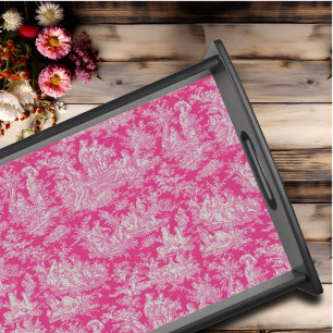Chic Vintage Hot Pink Toile de Jouy Pattern Serving Tray