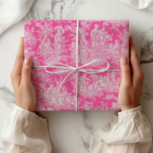Chic Vintage Hot Pink Toile de Jouy Scenes Wrapping Paper