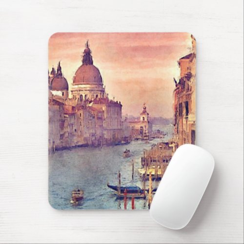 Chic Vintage Italy Venice Canal Pastel Watercolor Mouse Pad