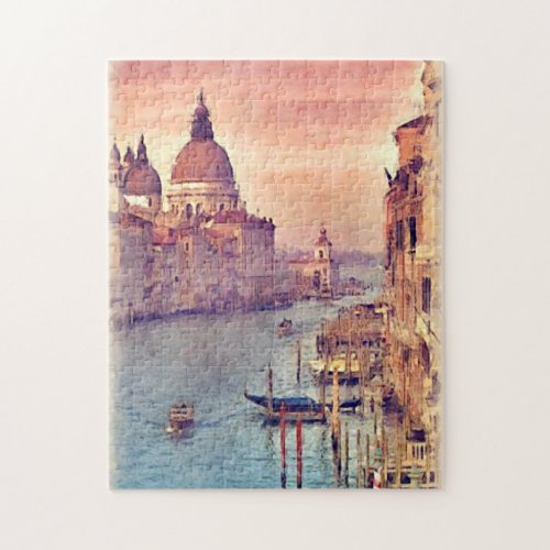 Chic Vintage Italy Venice Canal Pastel Watercolour Jigsaw Puzzle