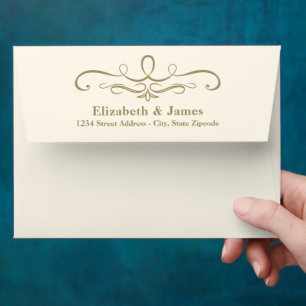 Chic Vintage Ivory & Antique Gold Flourish Wedding Envelope