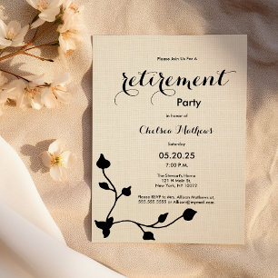 Chic vintage ivory black floral Retirement Party Invitation