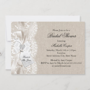 Chic Vintage Lace & Burlap Bridal Shower Invite