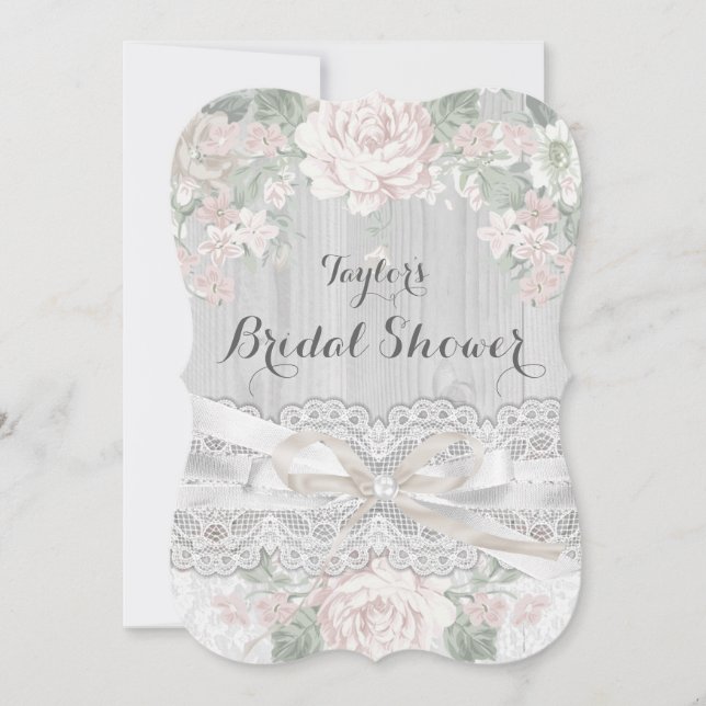 Chic Vintage Lace & Floral Bridal Shower Invite (Front)