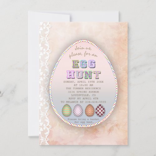 Chic Vintage Lace Old Paper Easter Egg Hunt Party Invitation