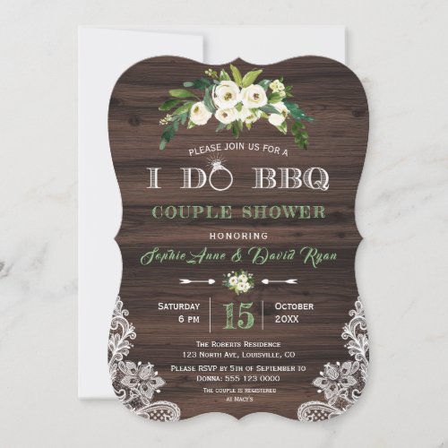 Chic Vintage Lace White Flowers Wood I DO BBQ Invitation