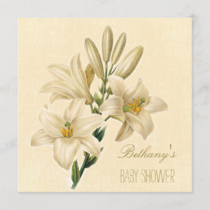 Chic Vintage Lily Flowers Baby Shower Invitation