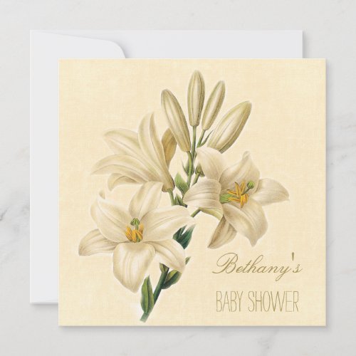 Chic Vintage Lily Flowers Baby Shower Invitation