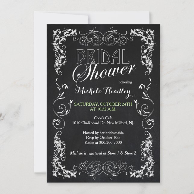 Chic Vintage Look Chalkboard Bridal Shower Invitation (Front)