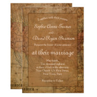 Chic Vintage Map Destination Wedding Invitation