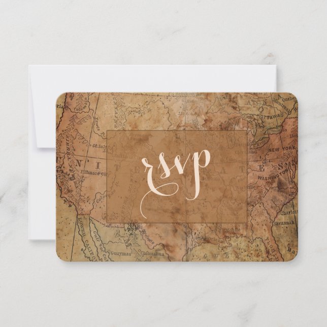 Chic Vintage Map Destination Wedding RSVP (Front)
