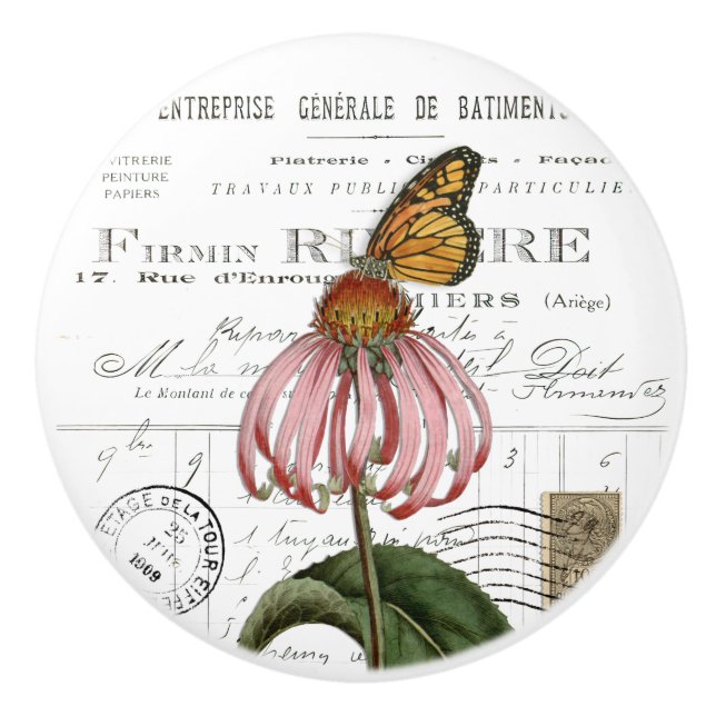Chic Vintage Monarch Butterfly Flower French Knob (Front)