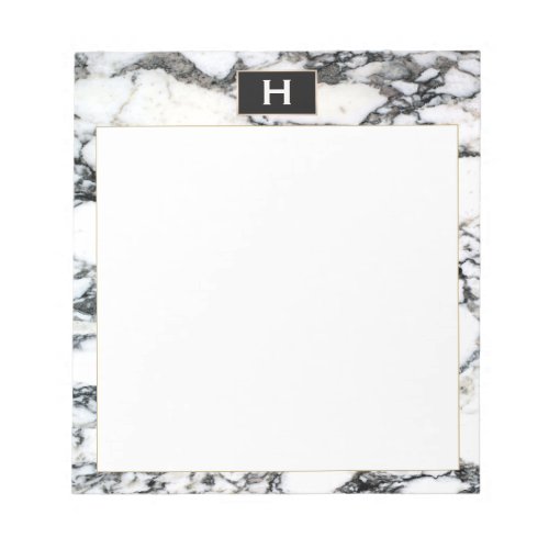 Chic Vintage Monogram Black White Marble Notepad