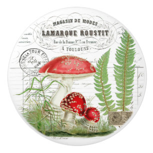Chic Vintage Mushroom Fern & French Script Knob