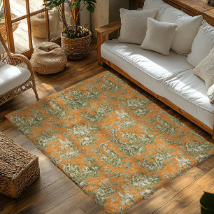 Chic vintage orange grey toile jouy large printed rug