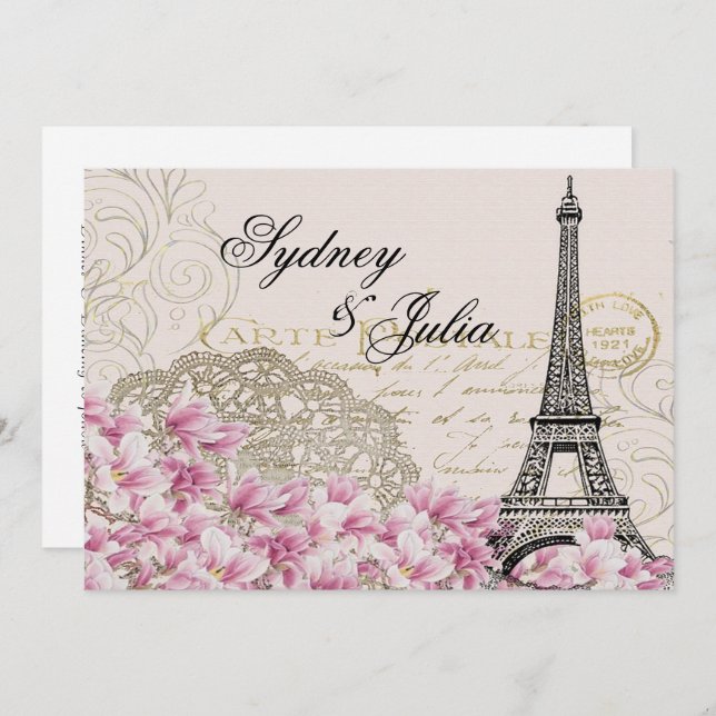 Chic, Vintage, Paris,  Wedding Invitation (Front/Back)