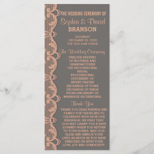 Chic Vintage Peach Grey Lace Wedding Program