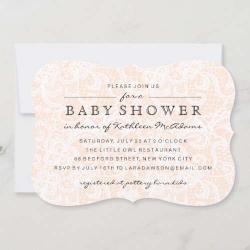 Chic Vintage Peach Lace Baby Shower Invitation