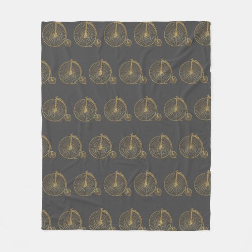 Chic Vintage Penny Farthing Bike Gold Glitter Gray Fleece Blanket