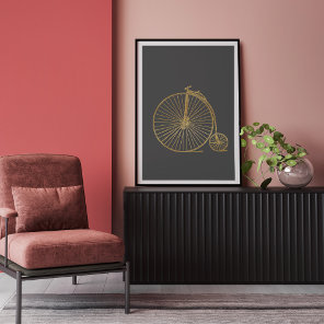 Chic Vintage Penny Farthing Bike Gold Glitter Gray Poster