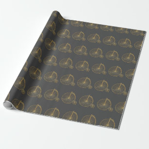 Chic Vintage Penny Farthing Bike Gold Glitter Gray Wrapping Paper