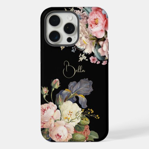 Chic Vintage Personalized Roses  Iris  iPhone 15 Pro Max Case