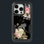 Chic Vintage Personalized Roses & Iris  iPhone 15 Pro Case<br><div class="desc">Beautiful,  timeless and elegant sprays of artistic pink and white roses,  peonies and purple bearded iris with delicate foliage. Includes an editable text field for your personalization and the background color is customizable.</div>
