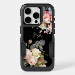 Chic Vintage Personalized Roses &amp; Iris  iPhone 15 Pro Case