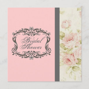 Chic Vintage Pink Floral Bridal Shower Invitation