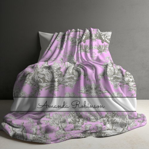 Chic vintage pink floral toile de jouy mongram duvet cover