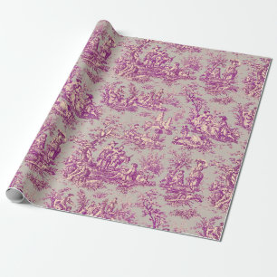 Chic vintage pink grey toile de jouy printed wrapping paper