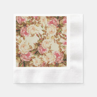Chic vintage pink white brown roses floral pattern napkins