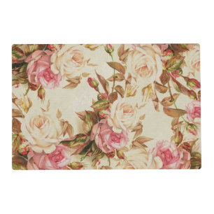 Chic vintage pink white brown roses floral pattern placemat