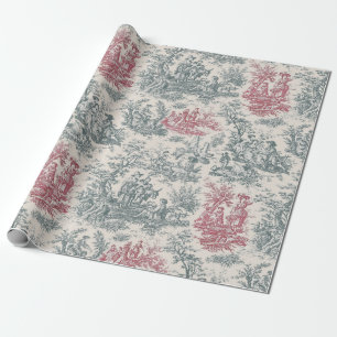 Chic vintage red grey toile de jouy printed wrapping paper