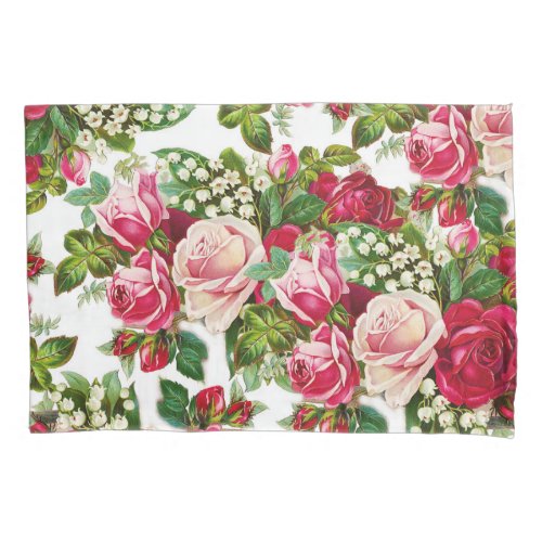 Chic vintage red pink roses flowers pattern pillow case