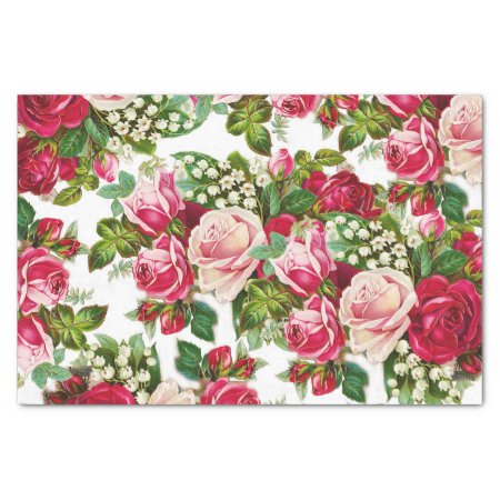 Chic Vintage Red Pink Roses Flowers Pattern Tissue Paper
