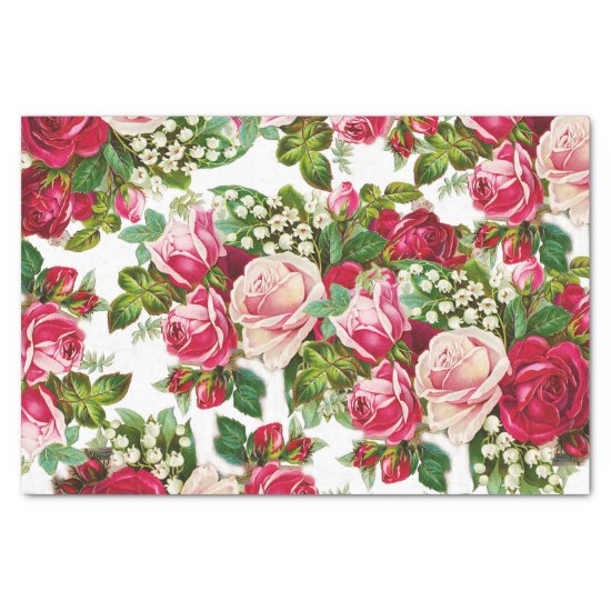 Chic vintage red pink roses flowers pattern tissue paper