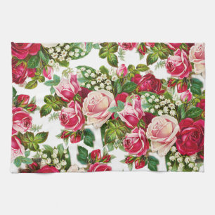 Chic vintage red pink roses flowers pattern towel
