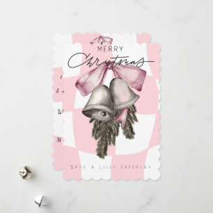 Chic Vintage Retro Christmas Pink Plaid Holiday Card