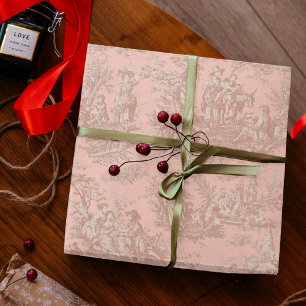 Chic Vintage Rose Gold Toile de Jouy Pattern Wrapping Paper