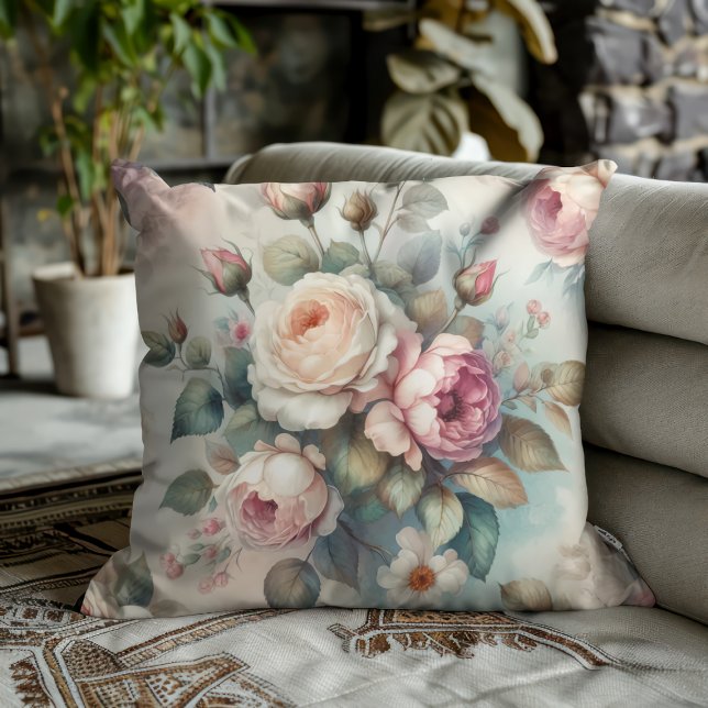 Chic Vintage Rose Throw Pillow (Creator Uploaded)