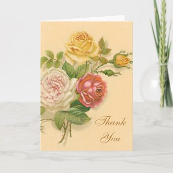 Chic Vintage Roses Thank You Card by GroovyGraphics at Zazzle